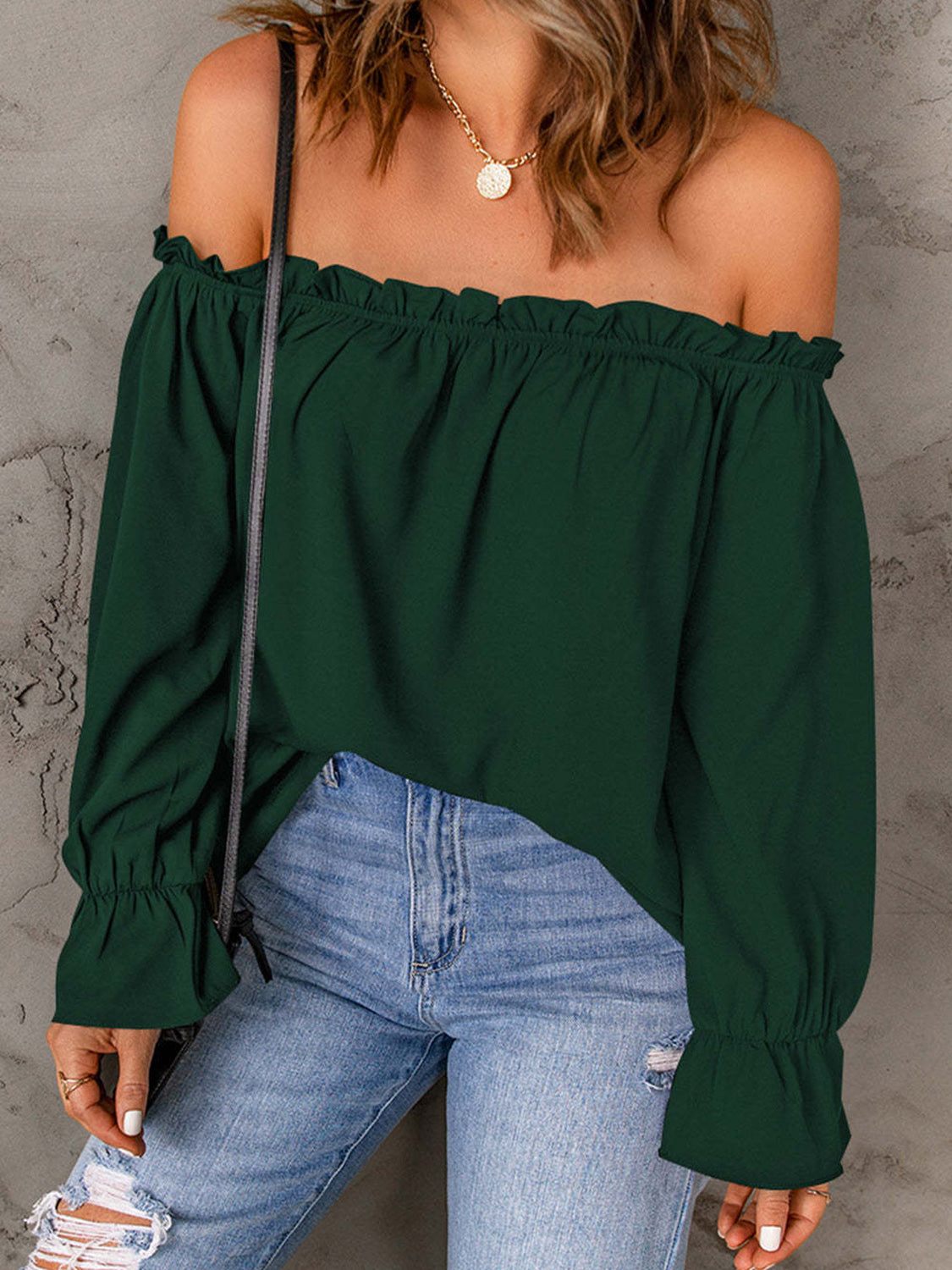 Off-Shoulder Flounce Sleeve Blouse - Lunaria