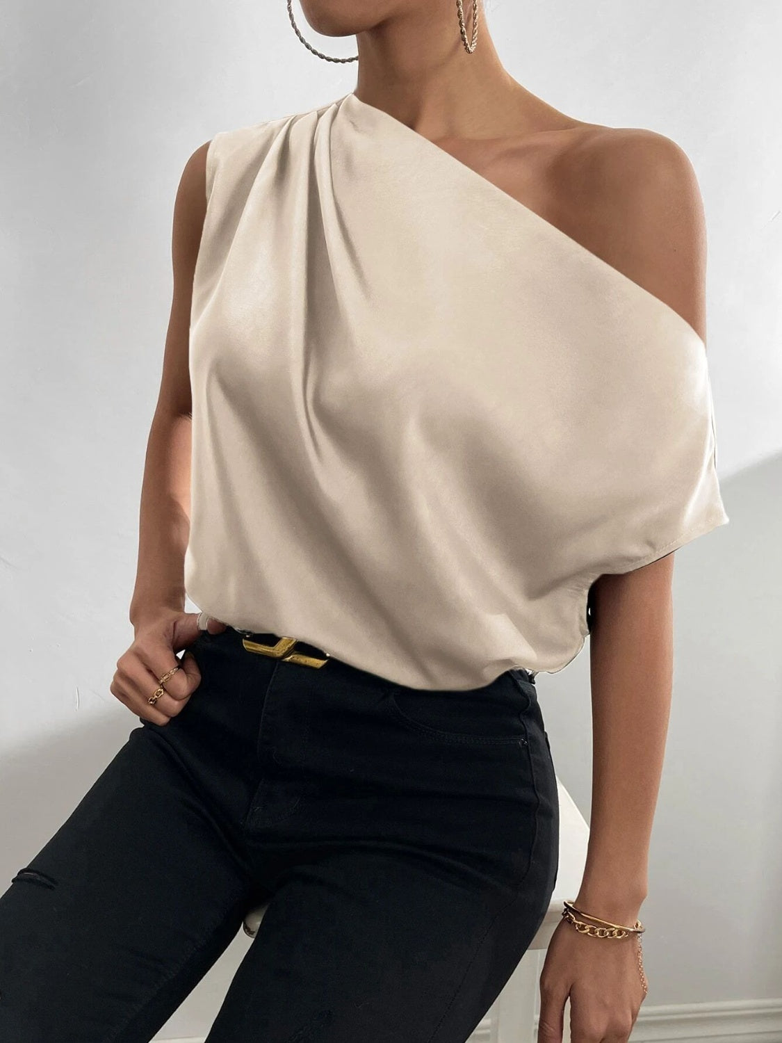 Ruched Single Shoulder Blouse - Lunaria