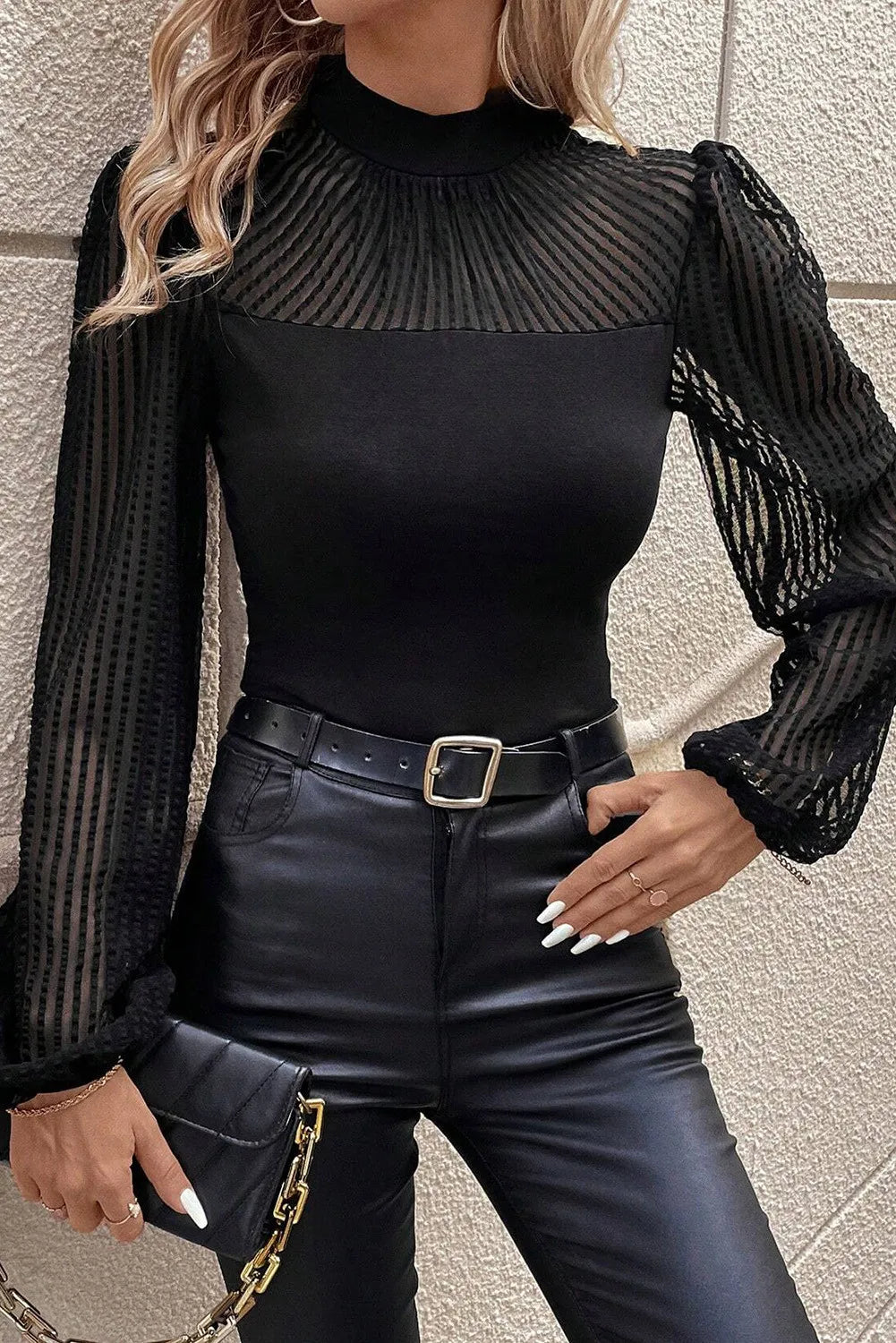 Mock Neck Long Sleeve Blouse - Lunaria